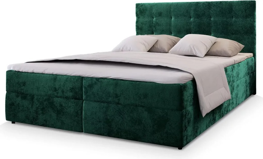 AKCIA Čalúnená posteľ boxspring GLORIEN VELVET 160x200 cm tmavozelená II. akosť