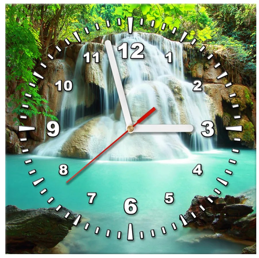 Gario Obraz s hodinami Vodopád v Thajsku Rozmery: 30 x 30 cm