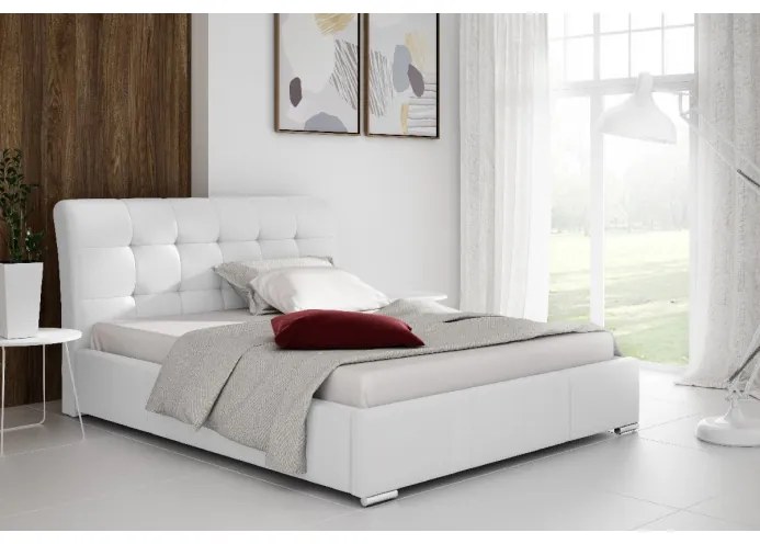 Moderná manželská posteľ Evelyn s úložným priestorom biela eko koža 160 x 200