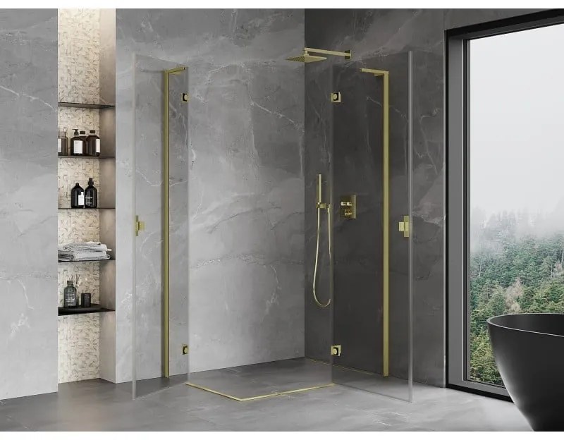 Mexen Mist-H L Duo, 2-krídlový sprchový kút 85 x 120 cm, číre sklo, zlatý matný profil, 8A5L-085L-120P-55-00