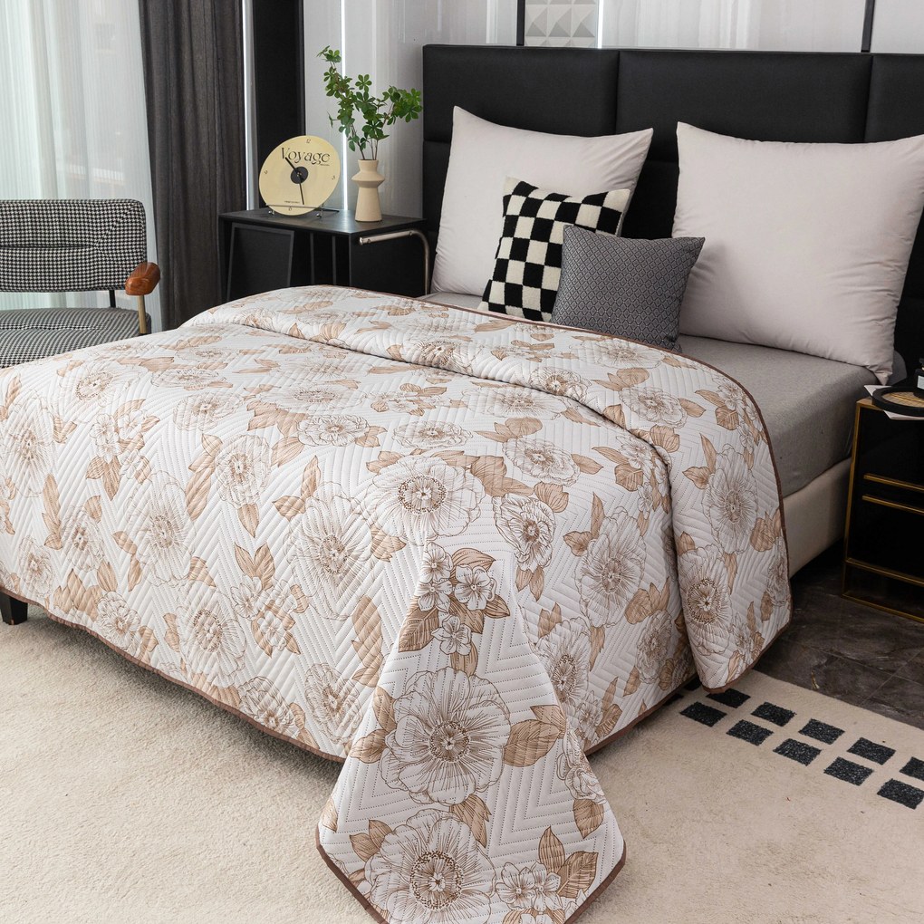 Prehoz na posteľ PETALIS krémový / hnedý Rozmer: 220 x 240 cm