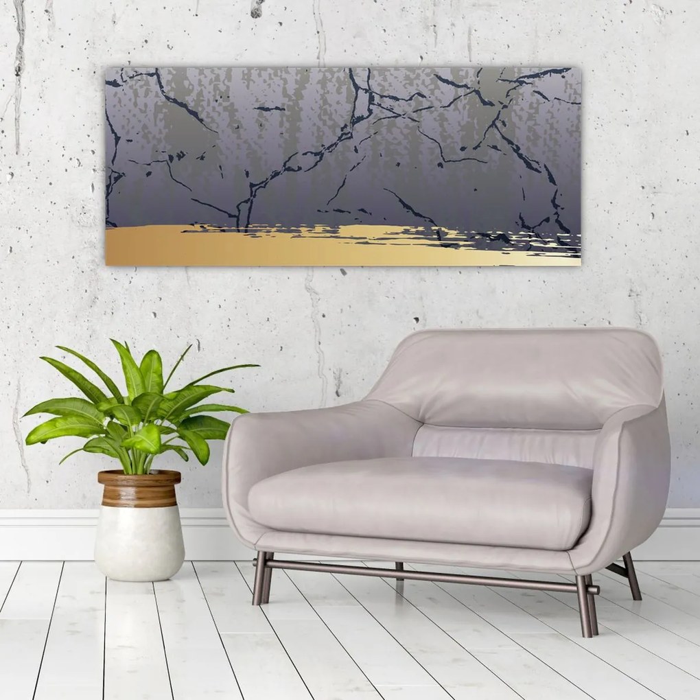 Obraz - Modrá a zlatá abstrakcia N⁰1 (120x50 cm)