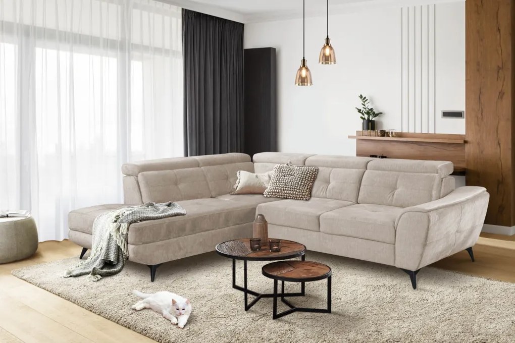 Rohová sedacia súprava Sergio, béžová látka, ľavý roh