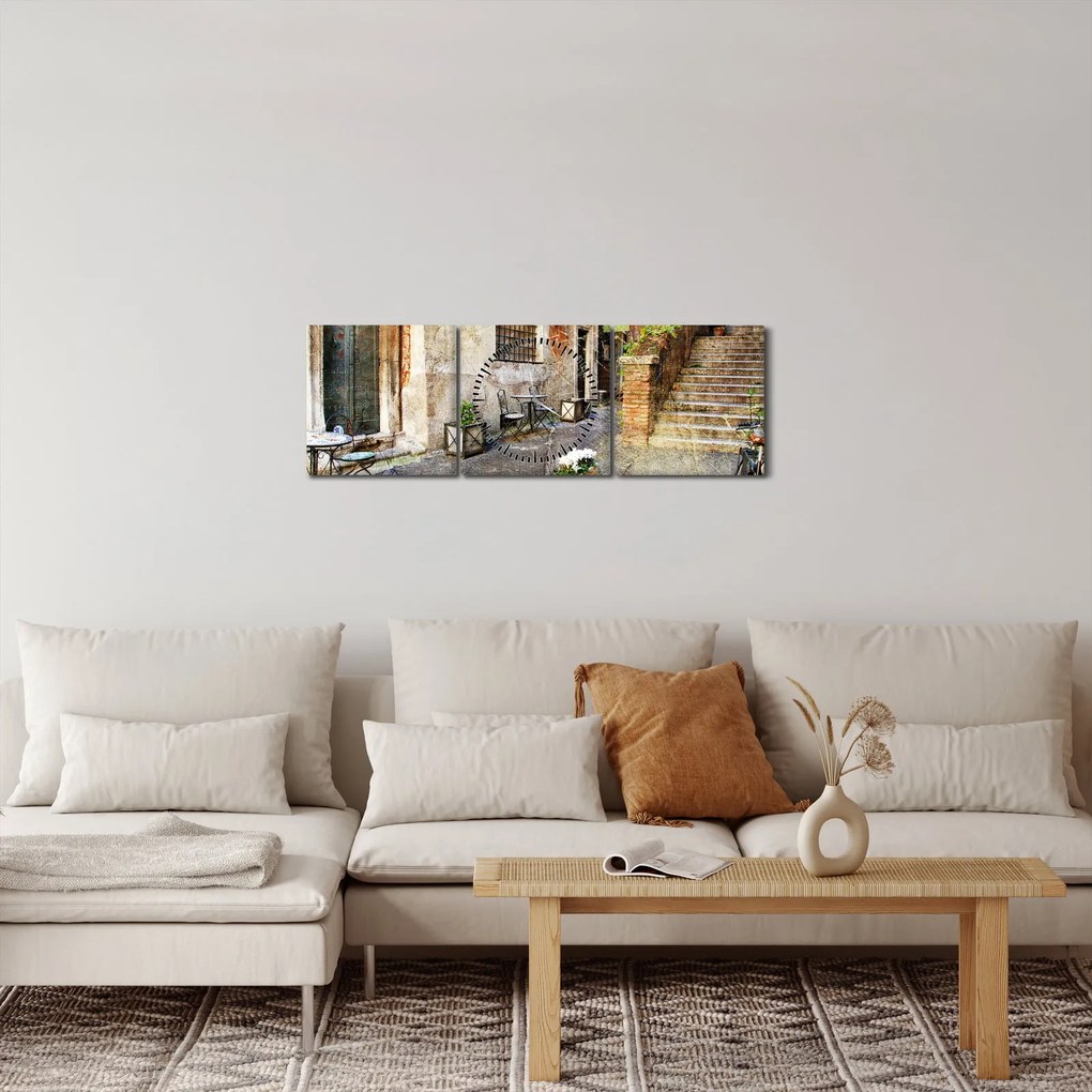 Obraz - Staré ulice Ríma (s hodinami) (90x30 cm)
