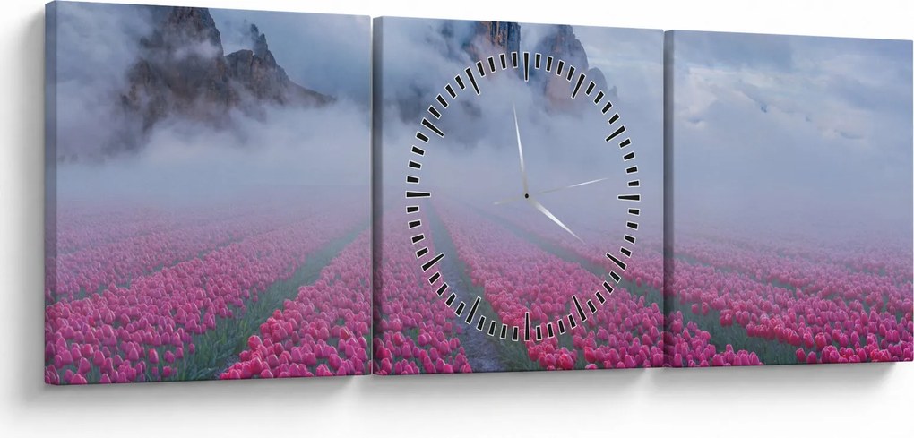 Obraz - Krajina s tulipánovými poľami (s hodinami) (90x30 cm)