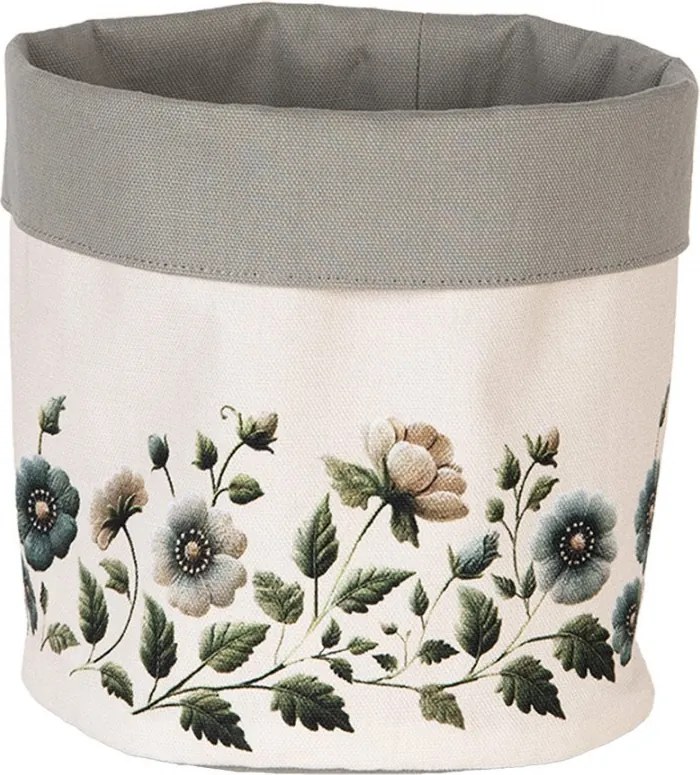 Béžový bavlnený košík na pečivo s kvetmi Gently Blooming - Ø 15*16 cm