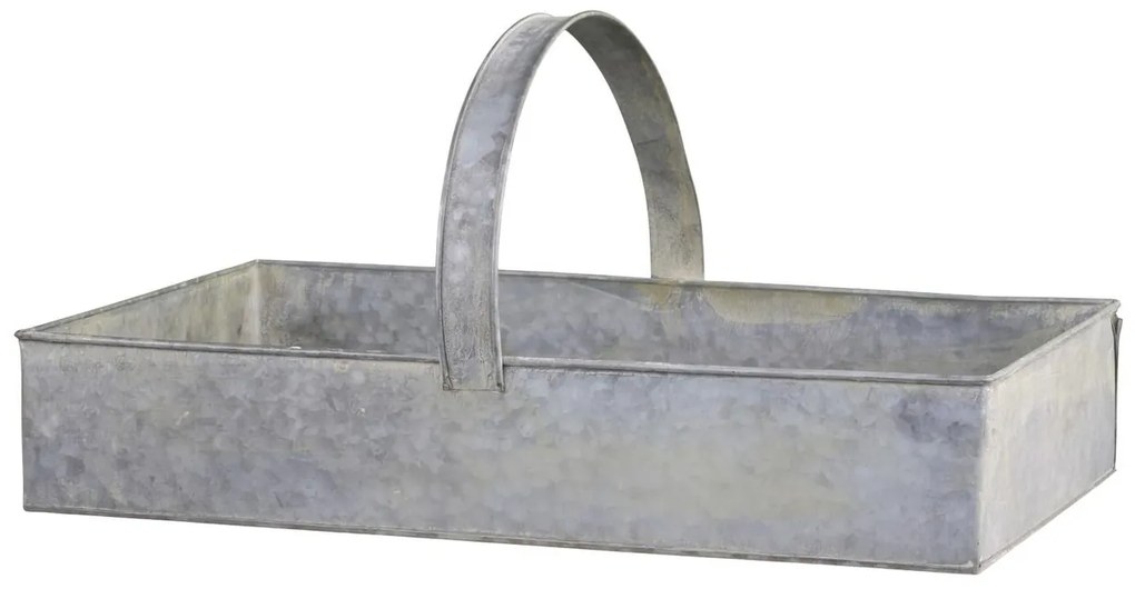 Dekoračný plechový zinkový antik box podnos s rukoväťou - 54*32*10 cm