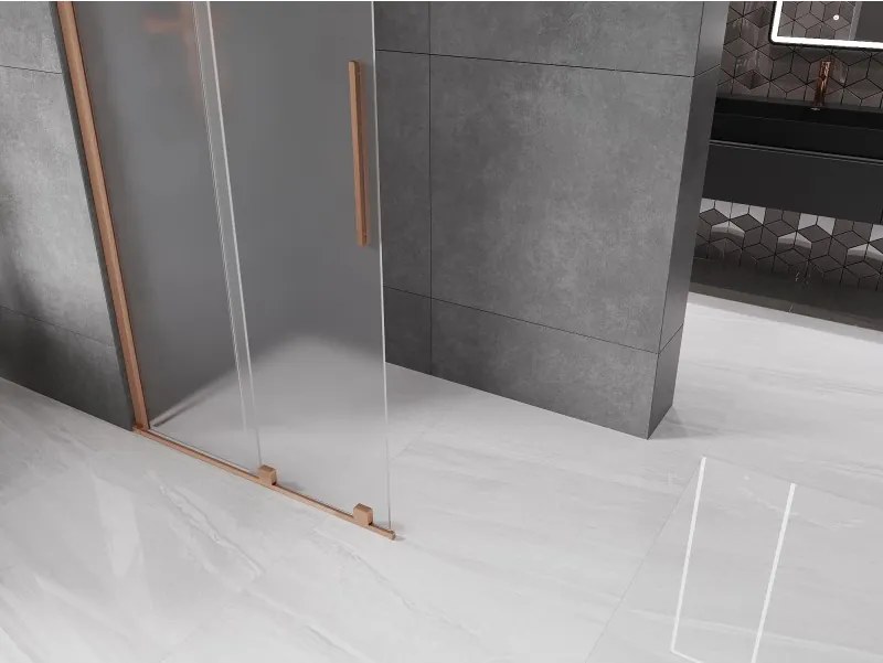 Mexen Velar, sprchová zástena s posuvnými dverami Walk-in 85 x 200 cm, 8mm sklo námraza, medená matná, 871-085-000-33-65
