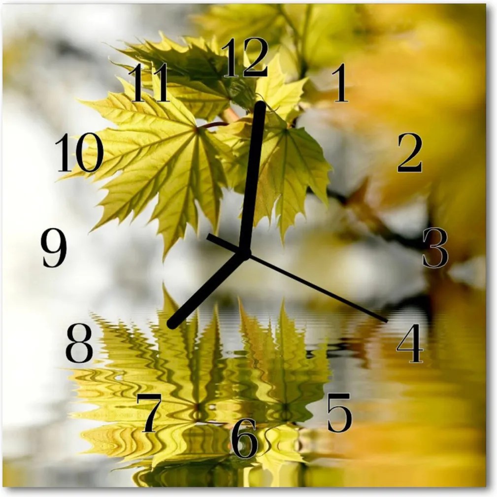 Sklenené hodiny štvorcové  javorový list