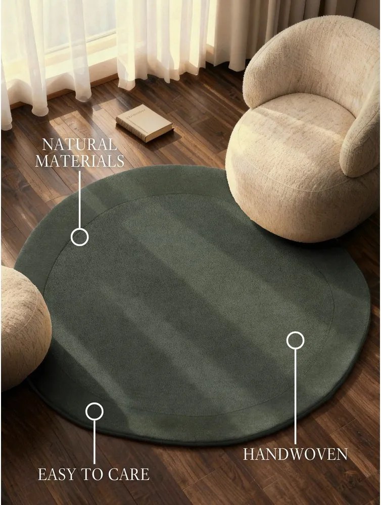 Tmavozelený ručne tkaný okrúhly koberec s prímesou vlny ø 160 cm Kari Organic – Villeroy&amp;Boch