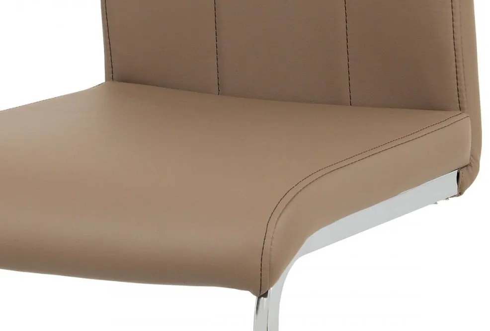 Jedálenská stolička RIVONA — chróm, ekokoža latté, latté prešitie