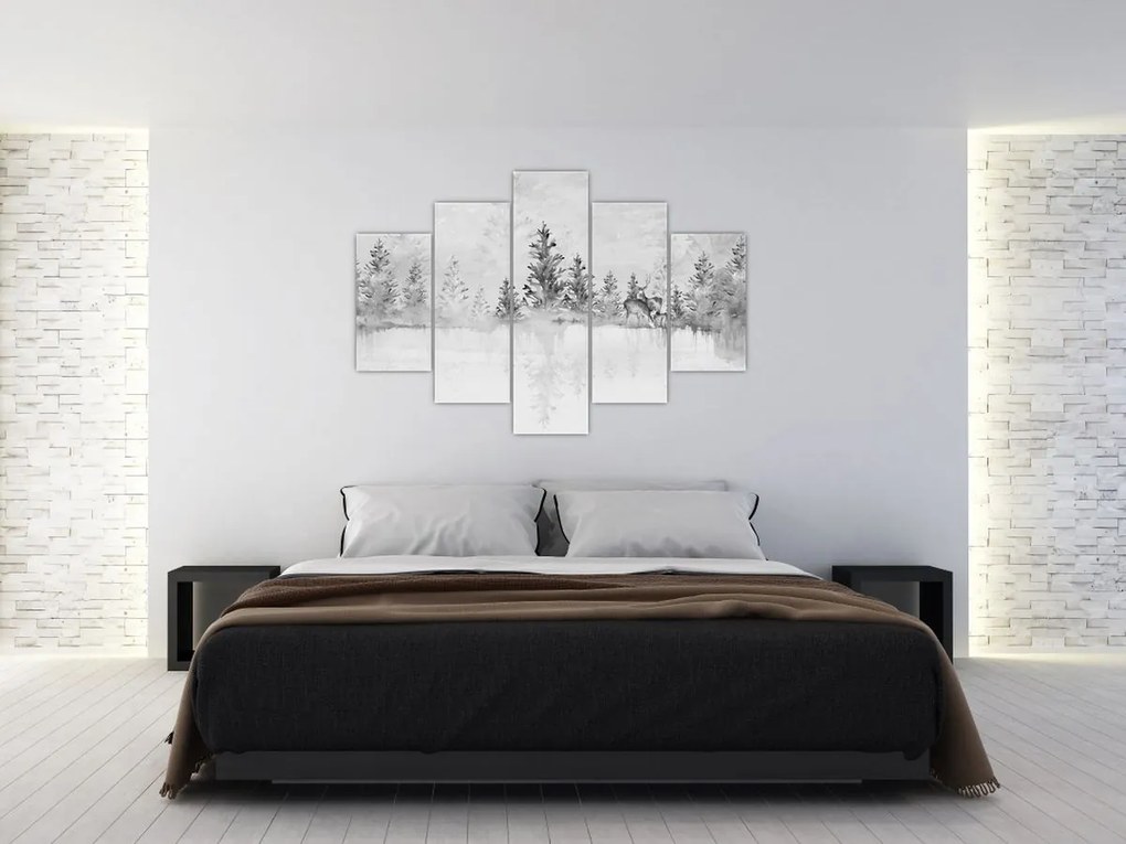 Obraz - Jelene pri jazere (150x105 cm)
