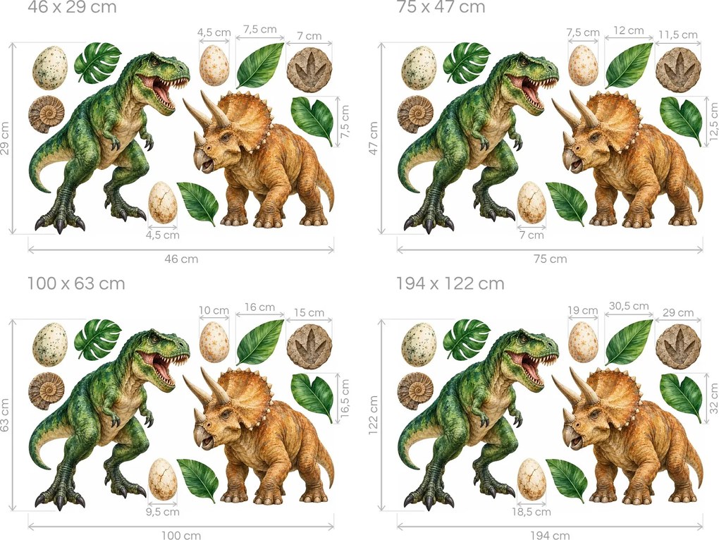 T-rex a triceratops pravekné nálepky do detskej izby pre chlapcov na stenu arch 46 x 29 cm