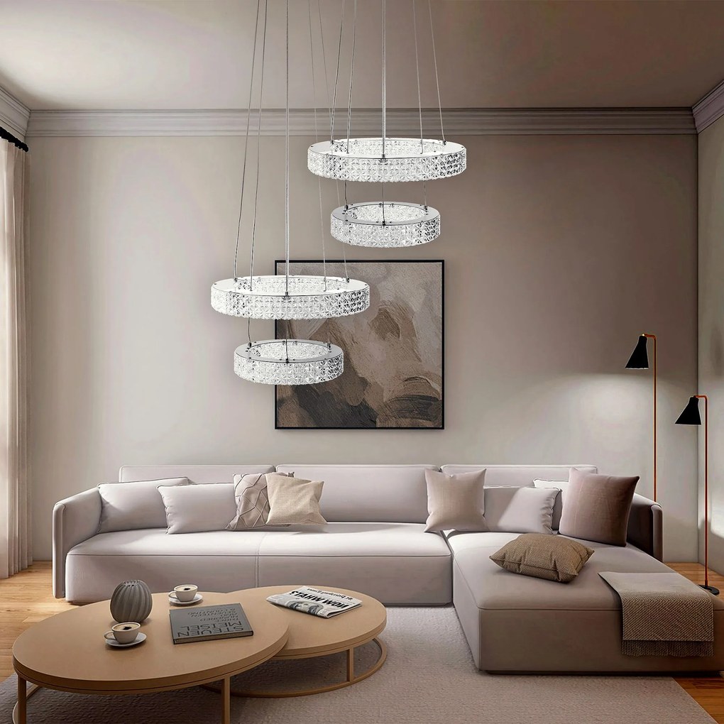 Toolight Toolight, LED krištáľové stropné svietidlo 40cm, 36W, 4000K, 3500 lm, MS006-CP, chrómová, OSW-09616