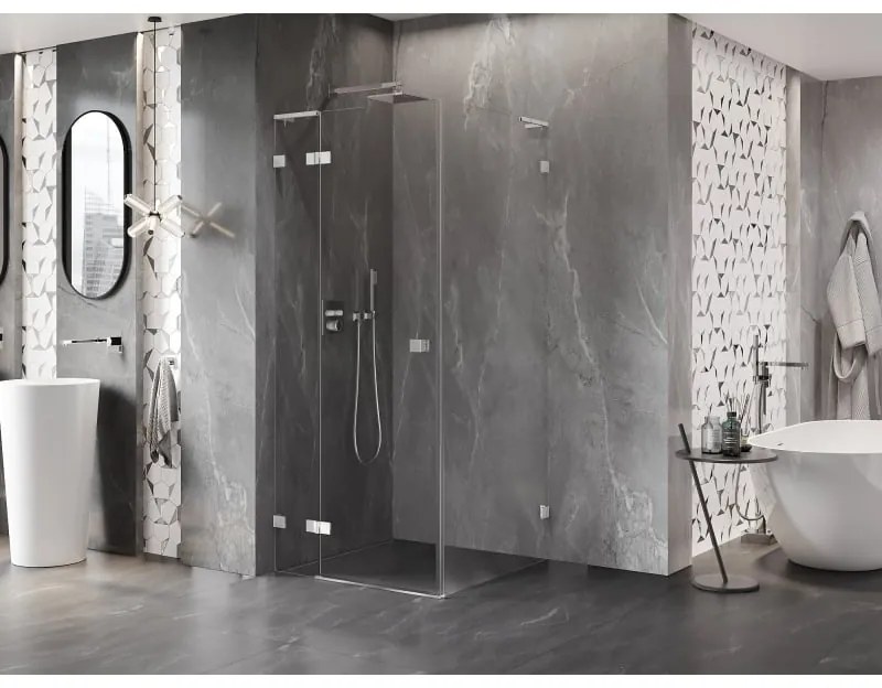 Mexen Lunar, L sklápací sprchový kút ľavý 90 x 90 cm, 8mm číre sklo, chrómový profil, 834L-090-090-01-00-L