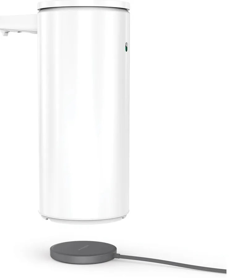 Biely bezdotykový kovový dávkovač mydla 414 ml – simplehuman