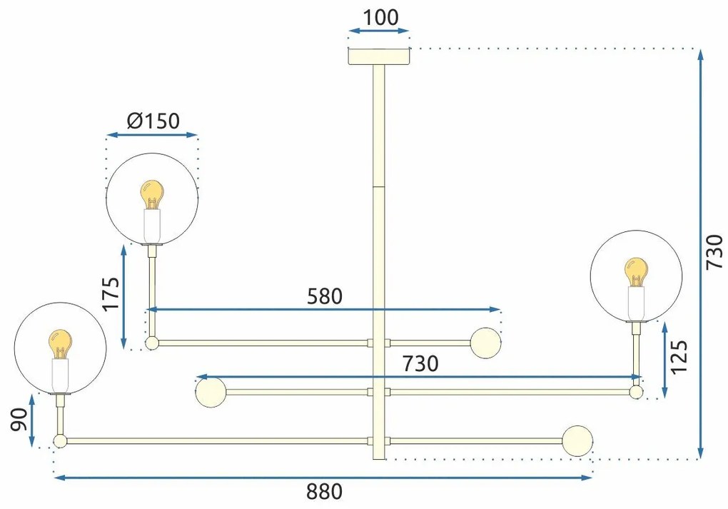 Toolight Tolight, Závesná lampa - sklenené gule 6 ks APP919-6CP, zlatá, OSW-03231
