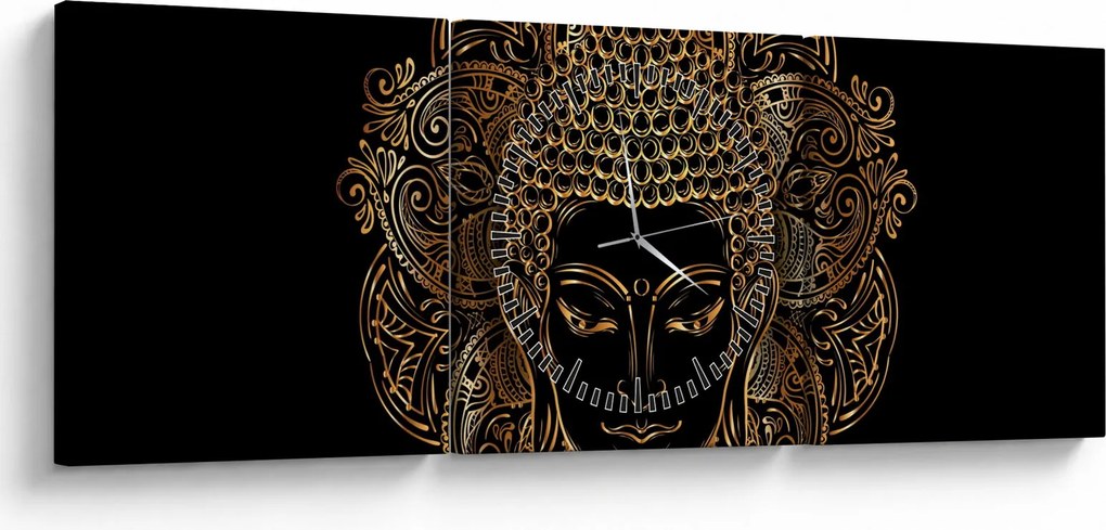 Obraz zlatého Budhu (s hodinami) (90x30 cm)