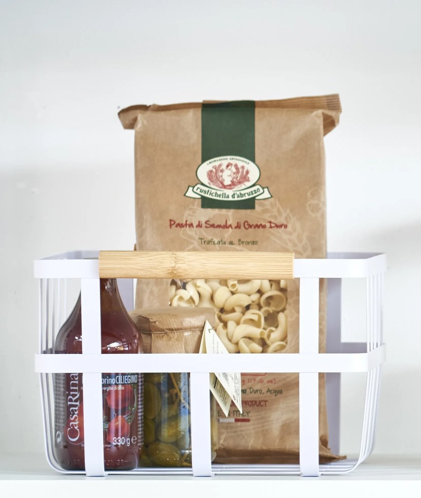 Zeller Present Kovový kôš s drevenými rúčkami, biely, zosilnený plochý drôt CORBEL, 25x32x17 cm