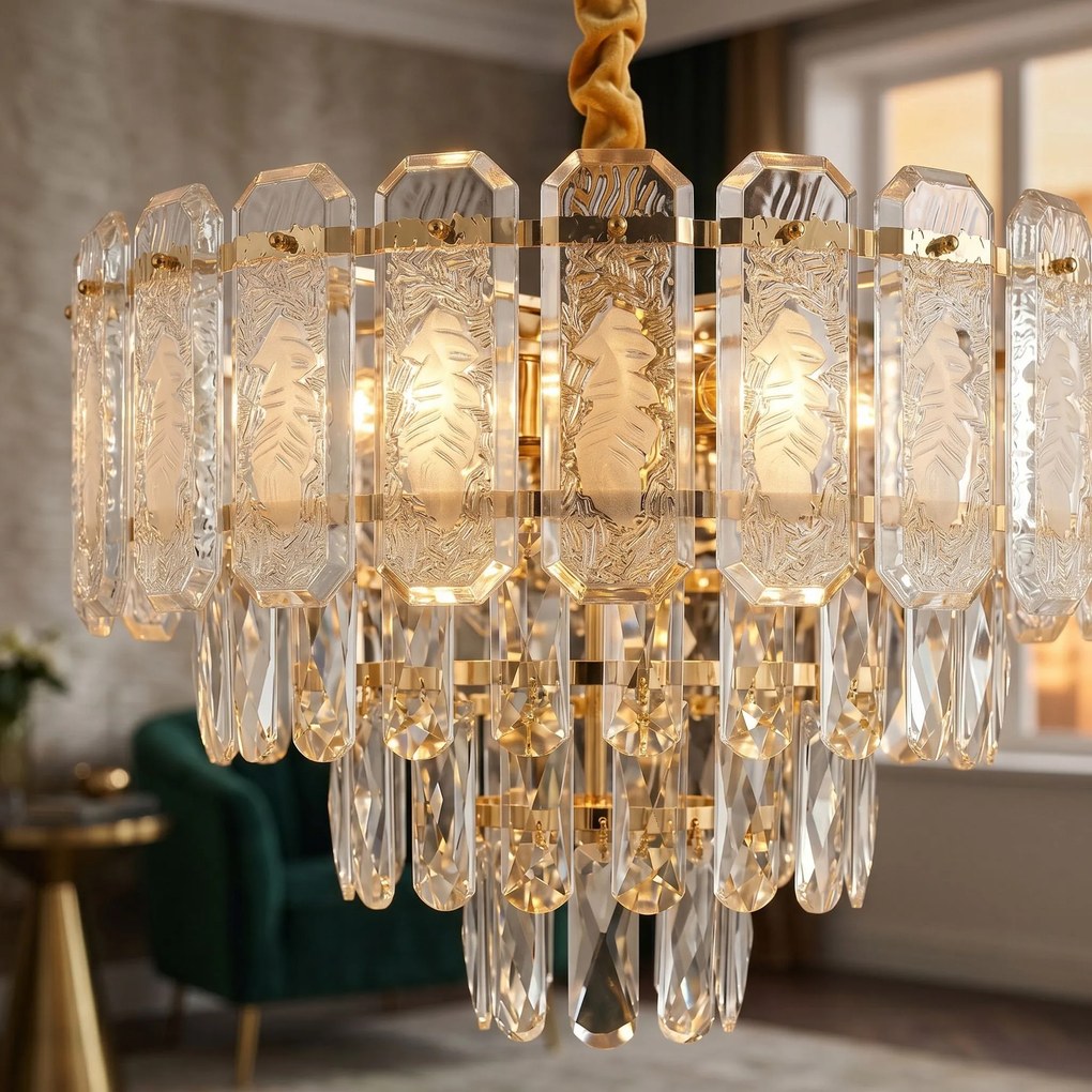 Toolight Toolight, krištáľová závesná lampa Ø40 cm, 5×E14, SWE088-CP, zlatá, OSW-30215