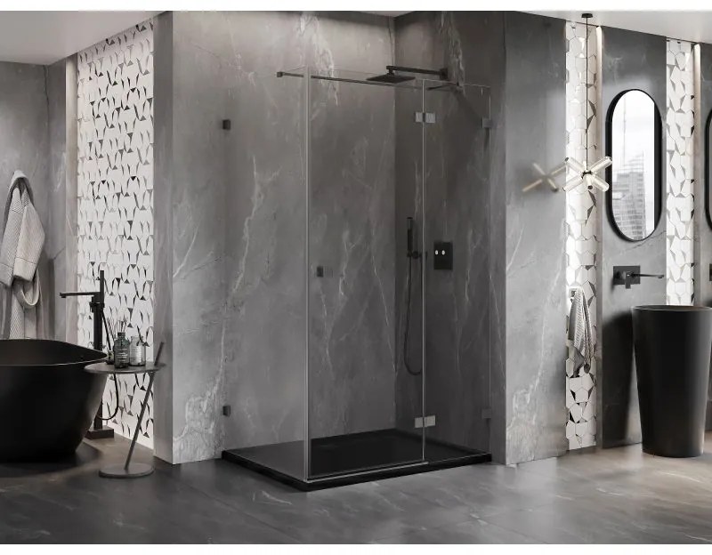 Mexen Lunar T, výklopný sprchový kút pravý 125 x 100 cm, 8mm číre sklo, profil grafit brúsený, 834T-125-100-66-00-P