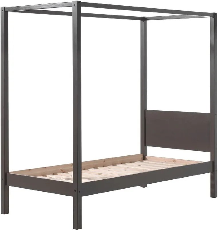 Sivá detská posteľ Vipack Pino Canopy, 90 × 200 cm