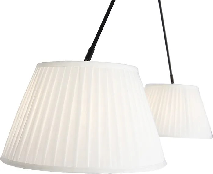 Závesné svietidlo čierne s plisovanými tienidlami krémové 35 cm 2-svetlo - Blitz