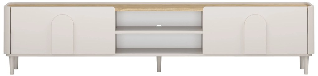 TV stolík Amilio 220 cm so zásuvkou - kašmír / olejovaný dub / úchytky kašmír