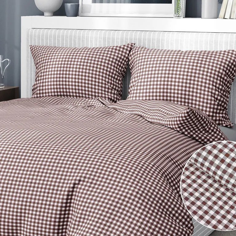 Goldea tradičné bavlnené posteľné obliečky - vzor 801 hnedé a biele kocky 140 x 220 a 70 x 90 cm