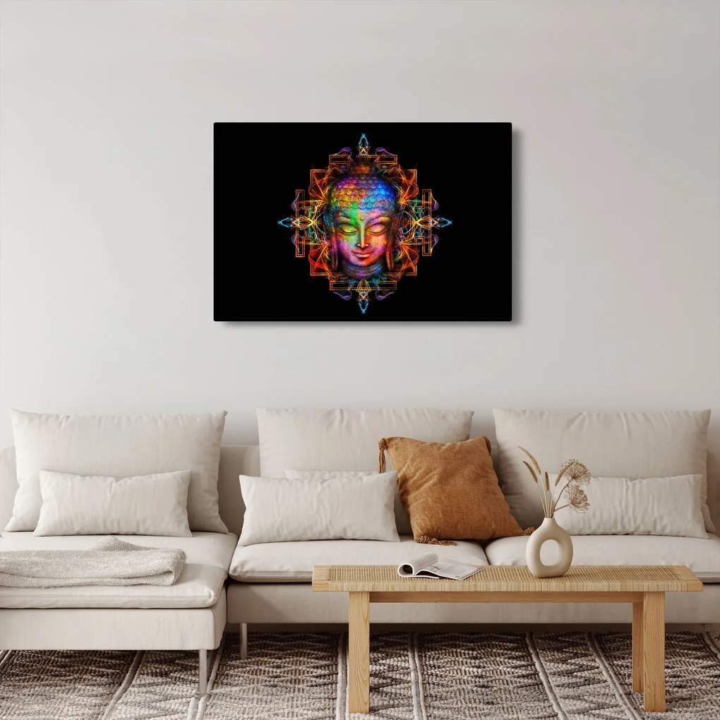 Obraz - Busta Budhu v neónových farbách (90x60 cm)
