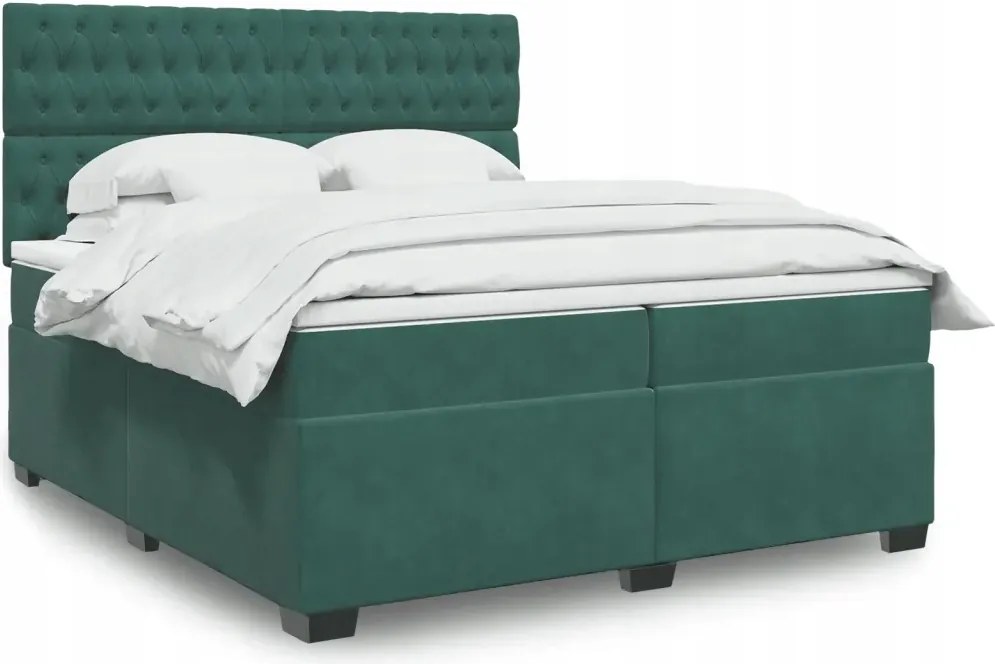 vidaXL Posteľný rám boxsping s matracom tmavozelený 200x200 cm zamat