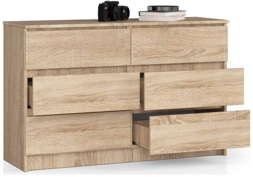 Komoda Kuba 120 cm 6 zásuviek dub sonoma