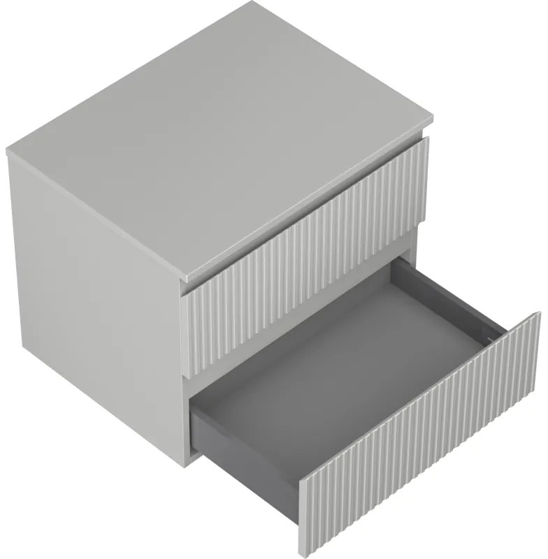 Mexen Rivel, kúpeľňová skrinka 60 cm s pracovnou doskou, 2 zásuvky, drážkovaná, matná sivá, 91A20-06047-2-BFFC62