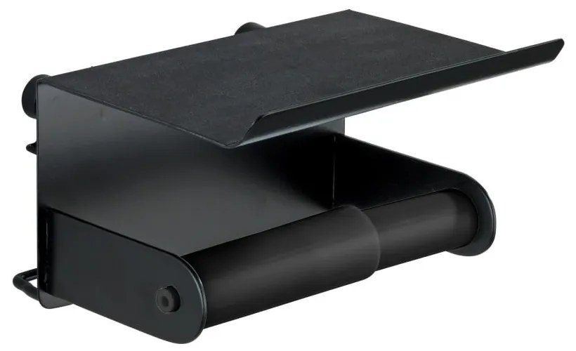 Čierny nástenný držiak na toaletný papier s podložkou na mobil Wenko Classic Plus