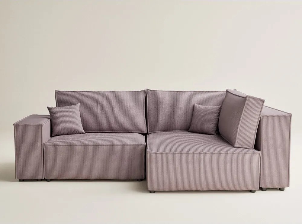 Fialová menčestrová rozkladacia/s úložným priestorom rohová pohovka (pravý roh/do L) Tonga – Maison de Rêve