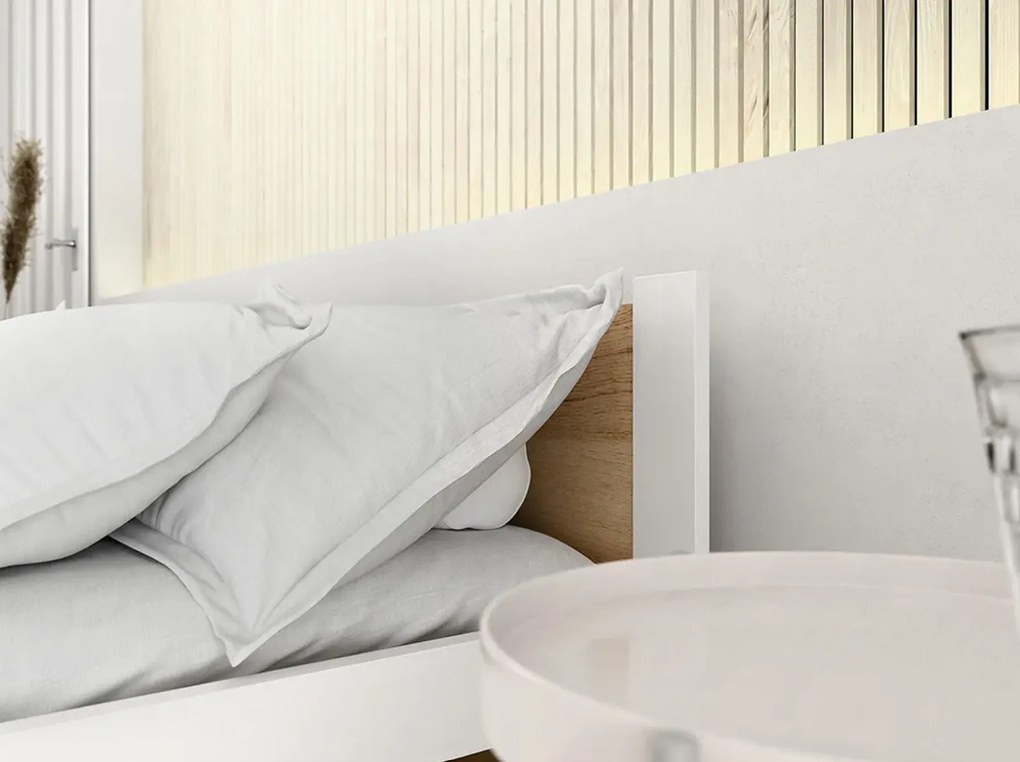 Posteľ IKAROS 160 x 200 cm, dub artisan/biela Rošt: S lamelovým roštom, Matrac: Matrac SOMMERA 18 cm