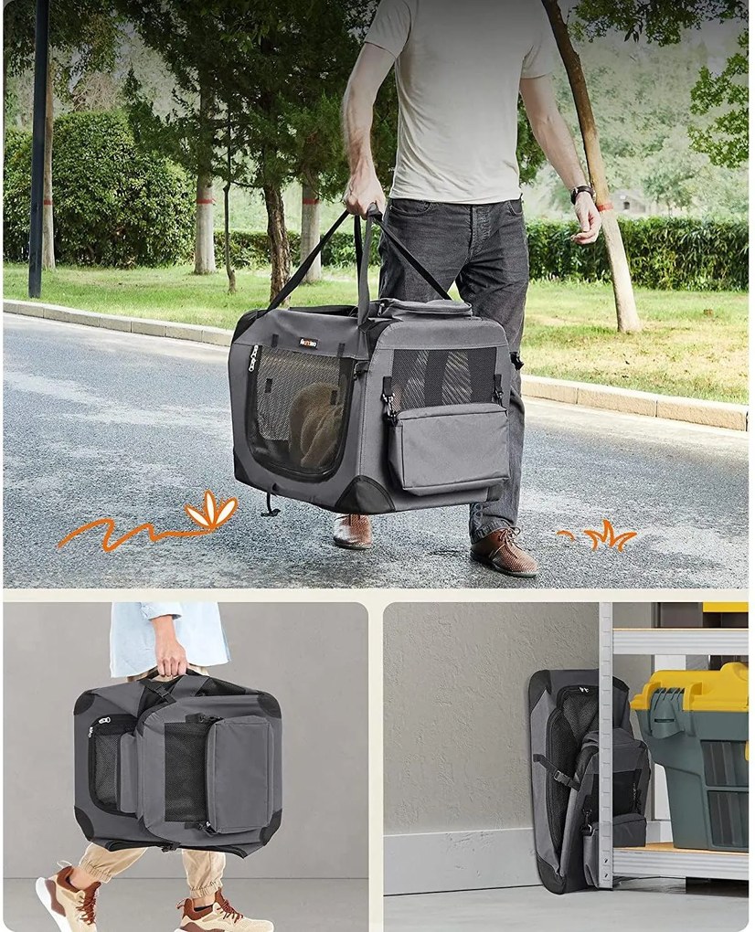 Skladací nosič pre domáce zvieratá, prepravný box, veľkosť M, sivý