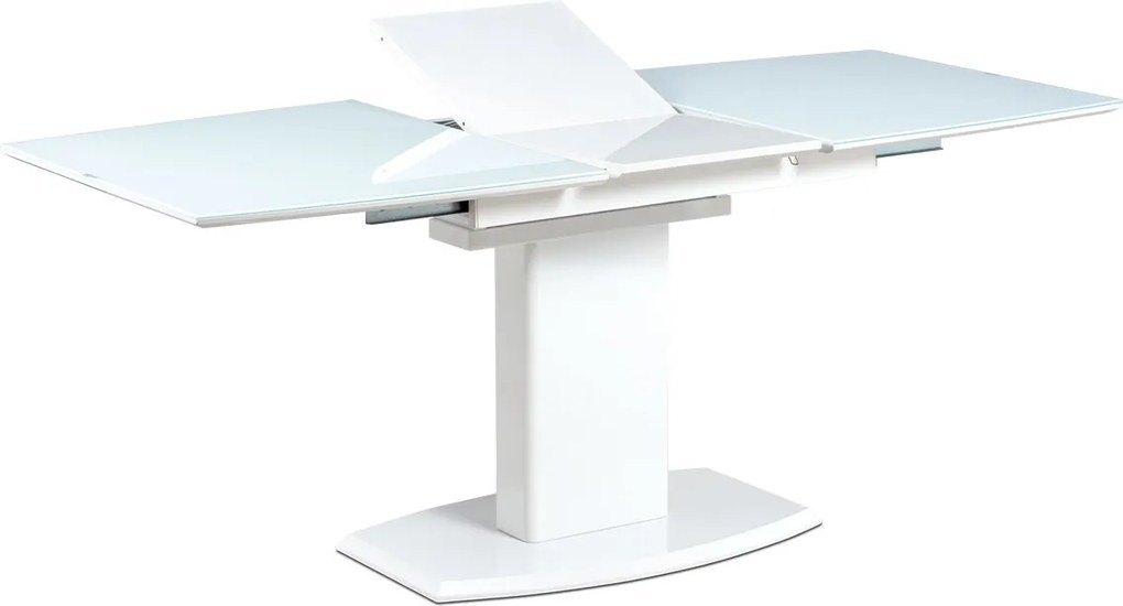 jedálenský stôl 140+40x80 cm, biele sklo + biela MDF