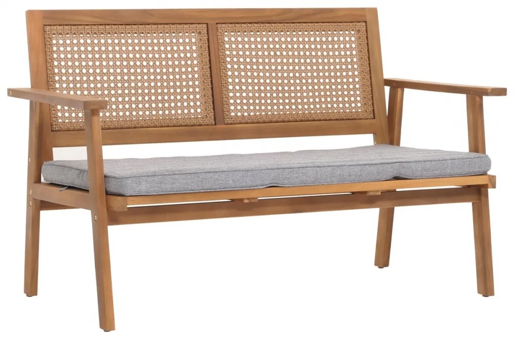 Záhradná súprava 2 kresiel, pohovky a stolíka HWC-N46, akáciové drevo - sivé vankúše