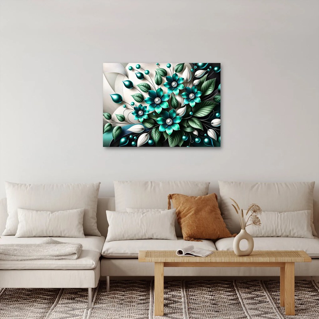 Obraz - 3D tyrkysové kvety (70x50 cm)