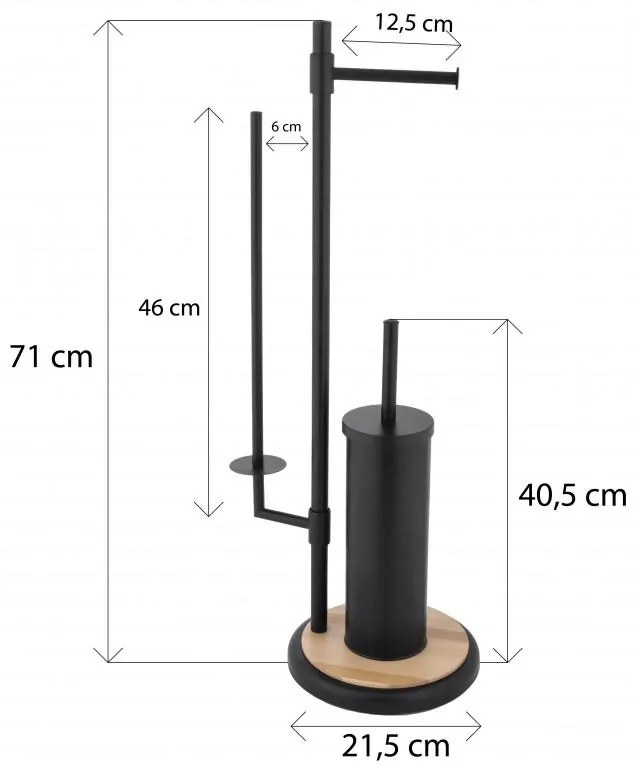 Erga Sisu, držiak na toaletný papier so zásobníkom a WC kefou 3v1, čierna matná-hnedá, ERG-YKA-P.SISU-BLK-B