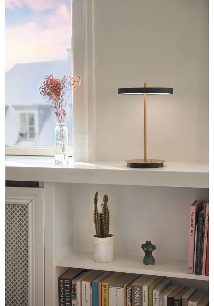 Čierna LED stolová lampa so stmievačom s kovovým tienidlom (výška 31 cm) Asteria Move – UMAGE