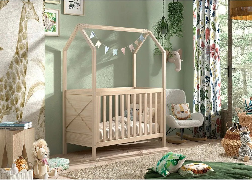 Postieľka z borovicového dreva s nastaviteľnou výškou 60x120 cm v prírodnej farbe Scott – Vipack