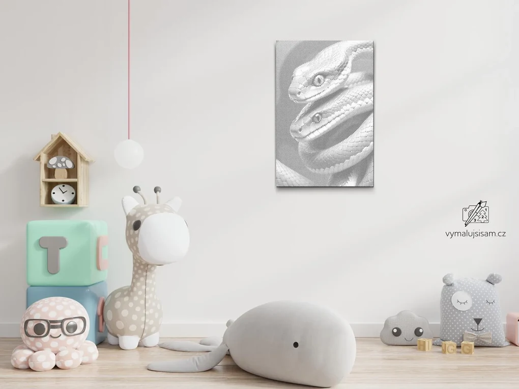 Gario Bodkovanie Hady v odtieňoch tmavo tyrkysovej Rozmery: 40 x 60 cm, Rámovanie: Iba zrolované plátno, Farba bodiek: Červená