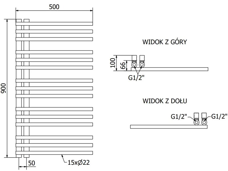 Mexen Neptun, vykurovacie teleso 900x500 mm, 291 W, chrómová, W101-0900-500-00-01