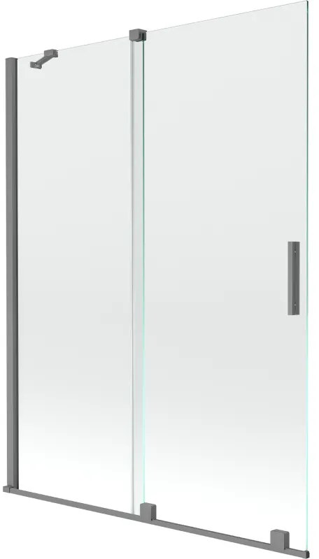 Mexen Velar, 2-krídlová posuvná vaňová zástena 130 x 150 cm, 8mm číre sklo, brúsený grafit, 896-130-000-01-95