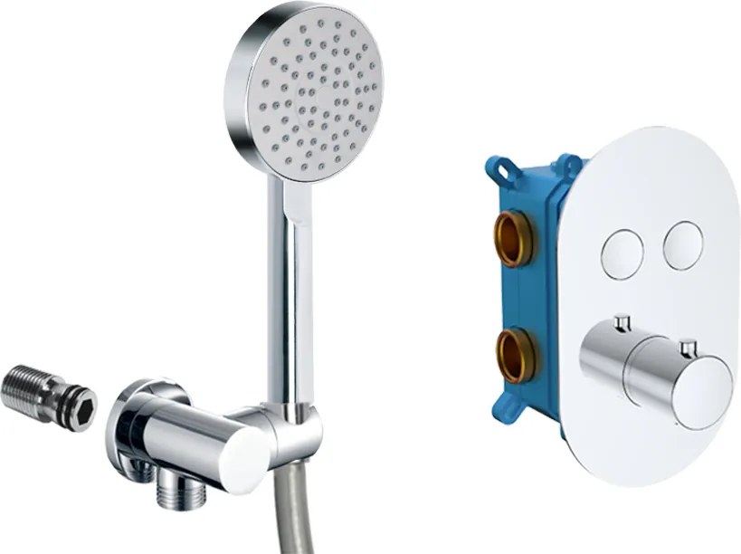 Mereo Mereo, Vaňový set s termostatickou podomietkovou tlačidlovou batériou - 2-cestná + sprchový set, MER-CB60106TB5