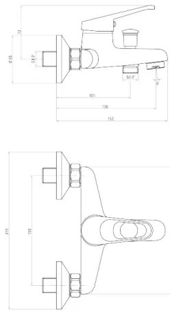 Deante Lobo, nástenná vaňová batéria 150mm so spchovou sadou, chrómová, BYU_011M