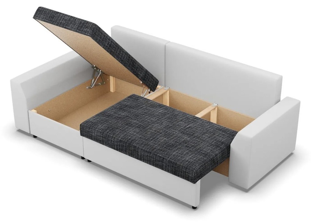 Rohová rozkladacia sedacia súprava PAUL látka v kombinácii s eko-kožou Ľavá Sivá/biela I