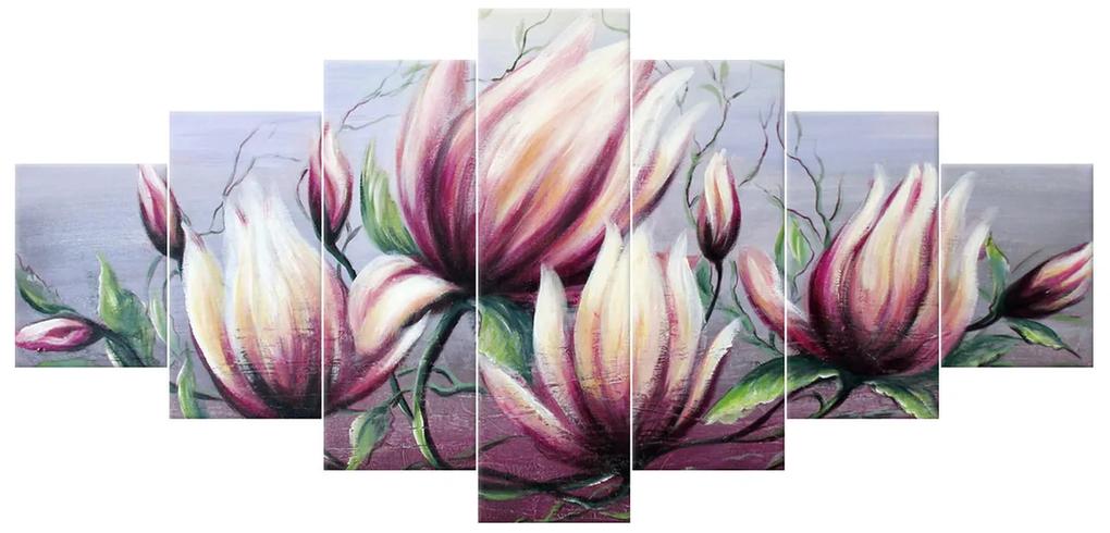 Gario Ručne maľovaný obraz Kvety magnólie - 7 dielny Rozmery: 210 x 100 cm